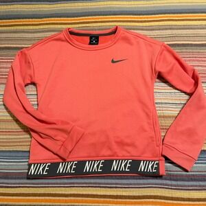 Nike Dri-FIT Girls Coral Pink Crewneck Sweatshirt Branded Hem Size Large L